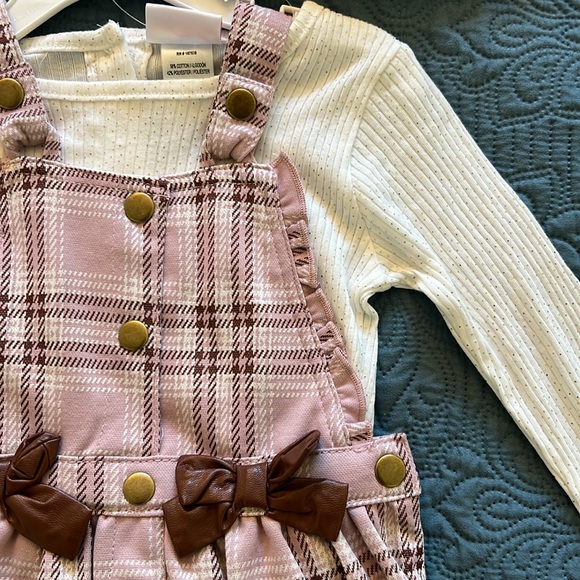 Little Lass 3-piece light pink and cream plaid dress set - Picture 2 of 6